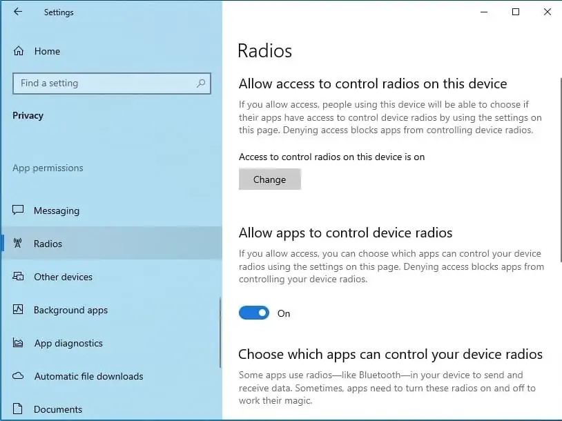 windows 10 access to radio