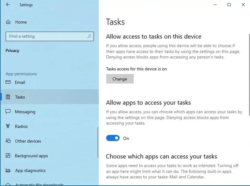 windows 10 allow access to tasks