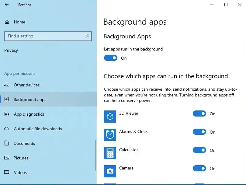 windows 10 background apps settings
