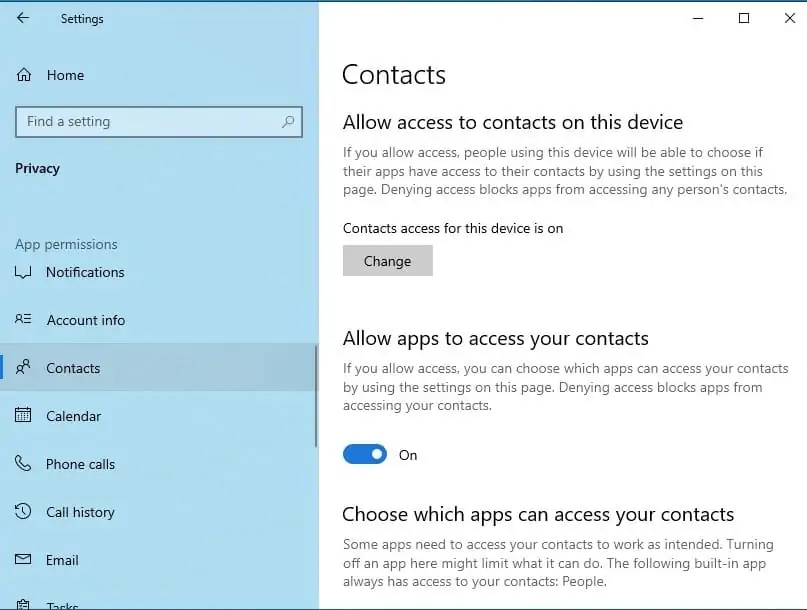 windows 10 contact permissions
