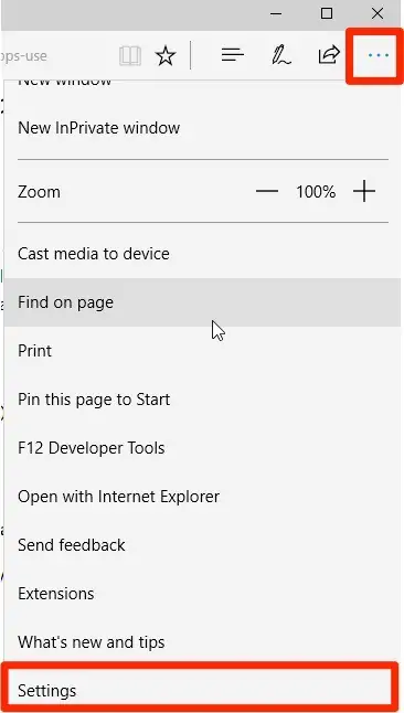 windows 10 edge browser settings