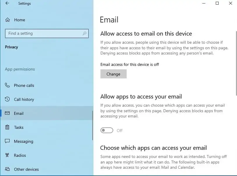 windows 10 email access permissions